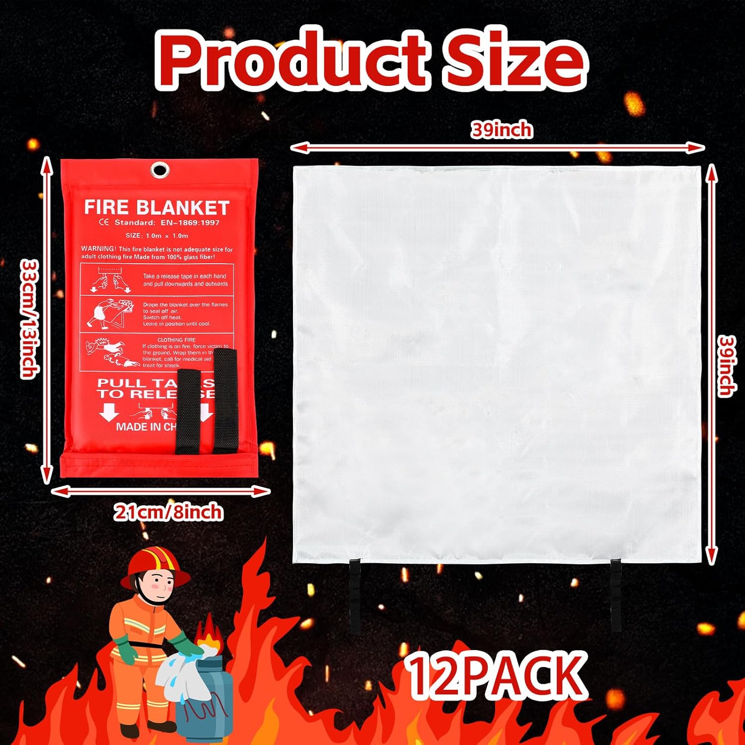 12 Pack Fire Blankets 39x39 In - Fire Blanket Kitchen のレビューと価格