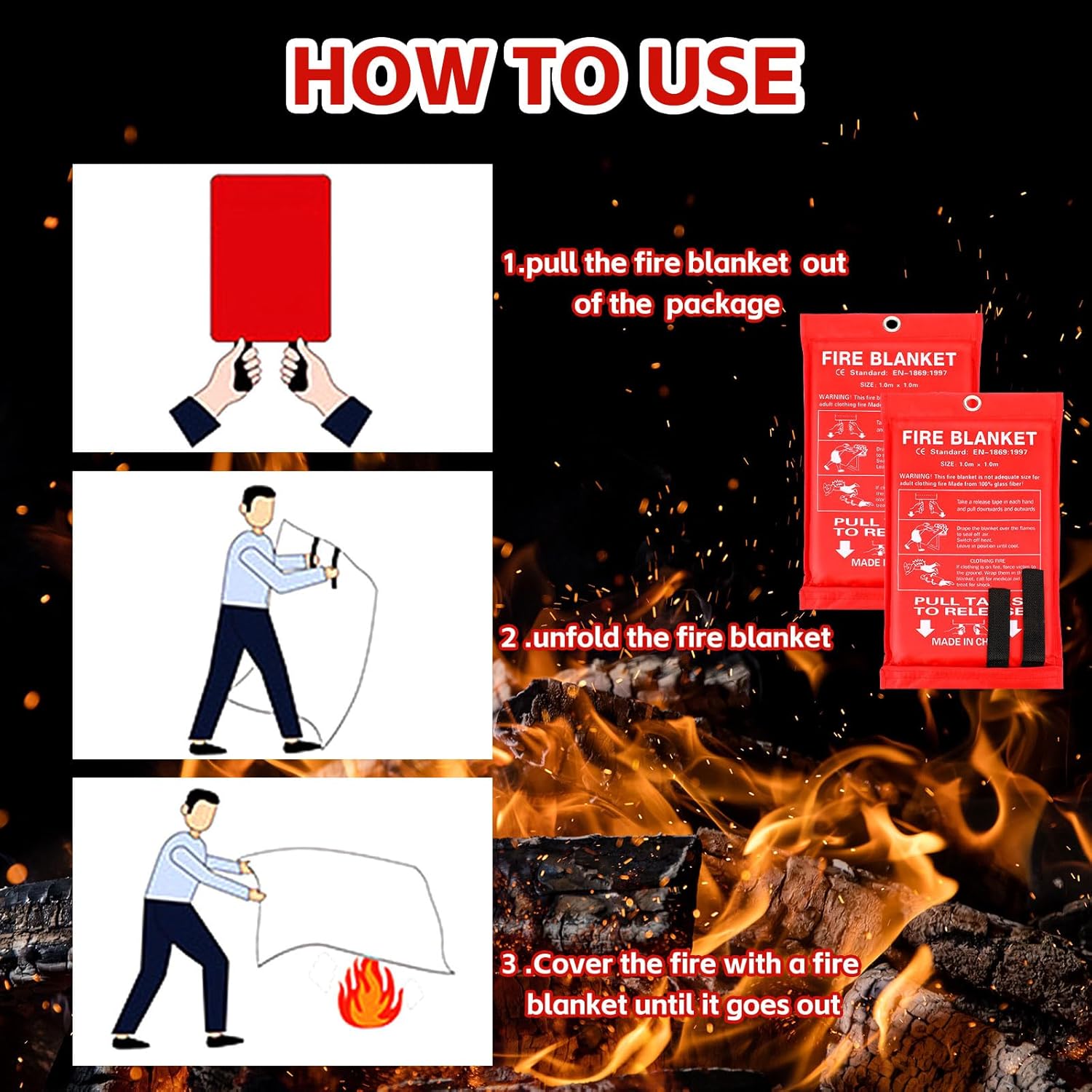 12 Pack Fire Blankets 39x39 In - Fire Blanket Kitchen のレビューと価格
